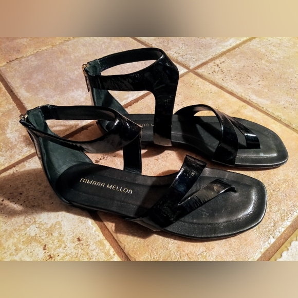 Tamara Mellon Black Patent Leather Gladiator Sandals - Picture 2 of 9